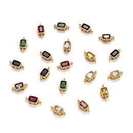 Honeyhandy Real 18K Gold Plated Brass Micro Pave Cubic Zirconia Links Connectors, Long-Lasting Plated, Rectangle, Mixed Color, 11.9x5.2x3.5mm, Hole: 1.2mm