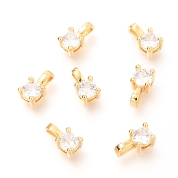 Honeyhandy Brass Micro Pave Clear Cubic Zirconia Charms, Flat Round, Real 18K Gold Plated, 8x4.4x3.9mm, Hole: 1.5mm