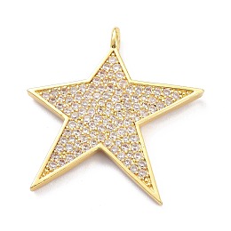 Honeyhandy Brass Micro Pave Clear Cubic Zirconia Pendants, Star, Golden, 30x29x4mm, Hole: 1.8x1mm