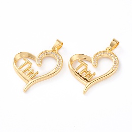 Honeyhandy Brass Micro Pave Clear Cubic Zirconia Pendants, Long-Lasting Plated, Heart with Word Titi, Real 18K Gold Plated, 26x22x3mm, Hole: 4x3mm