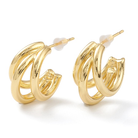 Honeyhandy Brass Half Hoop Earrings, Split Earrings, with Steel Pin and Plastic Ear Nuts, Long-Lasting Plated, Real 18K Gold Plated, 16x11mm, Pin: 0.8mm