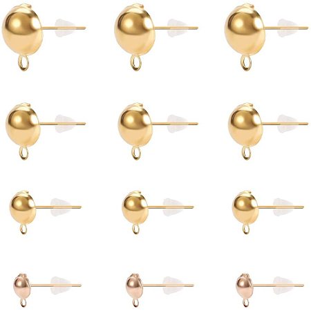 PH PandaHall 60 Pairs 4 Sizes Post Stud Earring Findings with Plastic Ear Nuts Half Ball Post Earring Ear Studs Components with Loop for DIY Jewelry Making