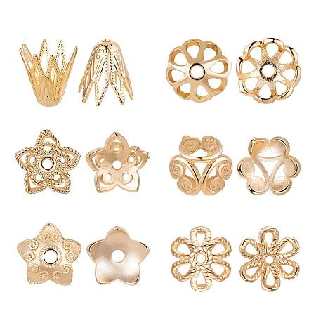BENECREAT 60PCS Mixed Size  Gold Plated Flower Bead Caps Tibetan Style Flower Bead End Caps Spacers for Jewelry Making