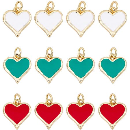 CHGCRAFT 12Pcs 3Colors Enamel Flat Heart Brass Pendants with Loop for Necklace Bracelets Jewelry Making Handmade Crafts Making Charms Supply