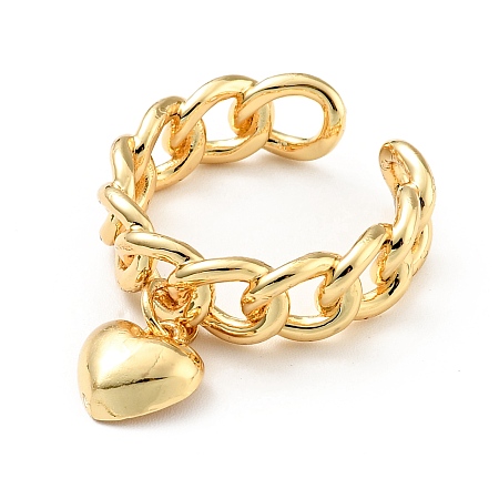 Honeyhandy Brass Heart Charm Open Cuff Ring, Brass Hollow Ring for Women, Cadmium Free & Lead Free, Real 18K Gold Plated, US Size 7 3/4(17.9mm)