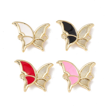 Brass Enamel Connector Charms, Cadmium Free & Lead Free, Butterfly, Real 18K Gold Plated, Mixed Color, 17x20x4mm, Hole: 1.6mm