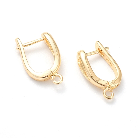 Honeyhandy U Shape Brass Huggie Hoop Earring Findings, with Horizontal Loop, Long-Lasting Plated, Real 18K Gold Plated, 21x13x5.5mm, Hole: 1.5mm, Pin: 1mm