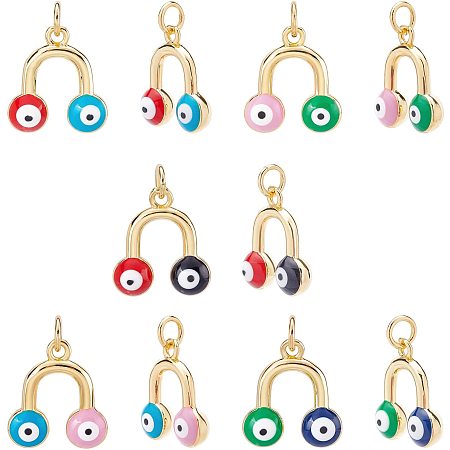 NBEADS 10 Pcs 5 Colors Real 18K Gold Plated Brass Enamel Evil Eye Charms, Enamel Pendants Flat Round Evil Eye Charms with Jump Rings for DIY Jewelry Crafts Making