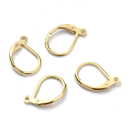 Honeyhandy Brass Leverback Earring Findings, with Horizontal Loop, Real 24K Gold Plated, 15.6x10x2mm, Hole: 1.4mm, Pin: 0.8mm