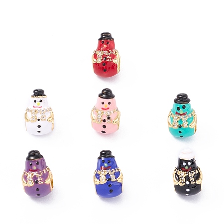 Arricraft Brass Micro Pave Clear Cubic Zirconia European Beads, Large Hole Beads, with Enamel, Real 18K Gold Plated, Long-Lasting Plated, Snowman, Mixed Color, 8.5x13.5x9mm, Hole: 4.1mm