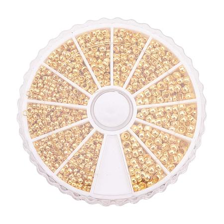 PandaHall Elite 1800pcs 3 Sizes 3/2.5/2mm Brass Tube Crimp Beads Cord End Cap with Large Hole for Bracelet Jewelry Making, Golden