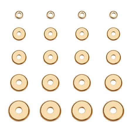 PandaHall Elite 250pcs 5 Size Flat Round Golden Brass Disc Rondelle Spacer Beads Jewelry Metal Spacers for Bracelet Necklace Jewelry Making