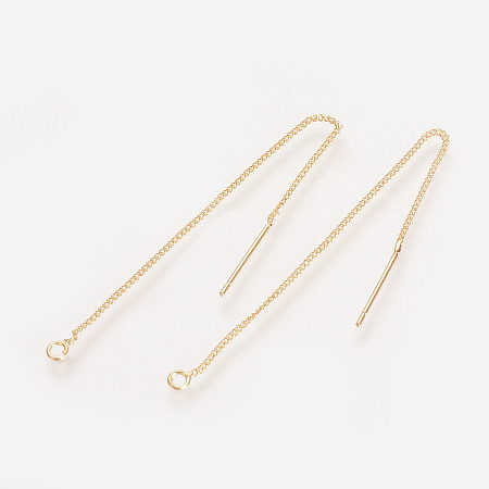 Honeyhandy Brass Stud Earring Findings, Ear Threads, Nickel Free, Real 18K Gold Plated, 82~85x1mm, Pin: 0.5mm