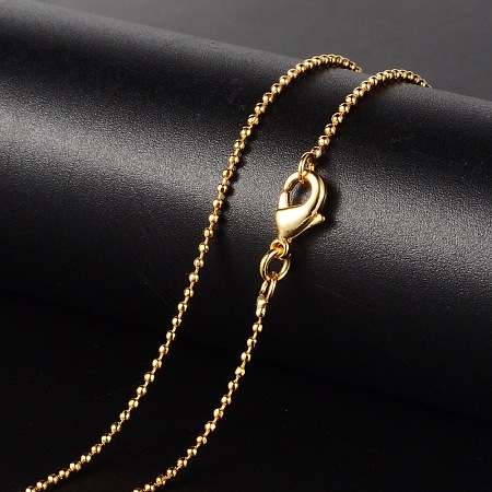 Honeyhandy Brass Necklaces, Ball Chain, Faceted, with Lobster Clasp, Golden, 17.13 inch, 1.2mm