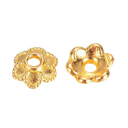 NBEADS 6-Petal Flower Golden Alloy Spacer Bead Caps for Jewelry Making, 6x2mm, Hole: 1mm
