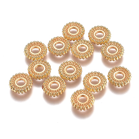 Honeyhandy Rack Plating Alloy Spacer Beads, Flat Round, Long-Lasting Plated, Golden, 7.5x2mm, Hole: 2.5mm