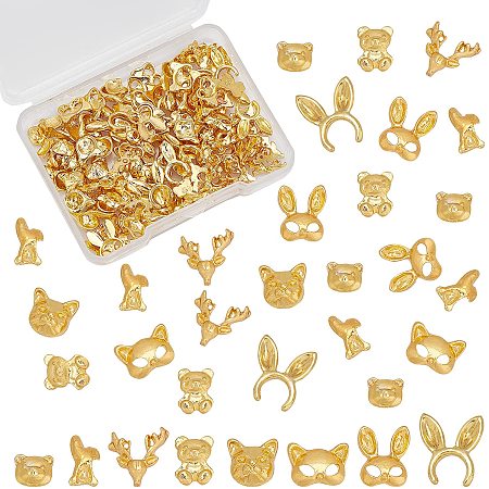 OLYCRAFT 120pcs Animal Theme Resin Fillers Rabbit Deer Cat Bear Alloy Cabochons Alloy Epoxy Resin Supplies Resin Charms Epoxy Resin Filling Material Golden for Resin Jewelry Making