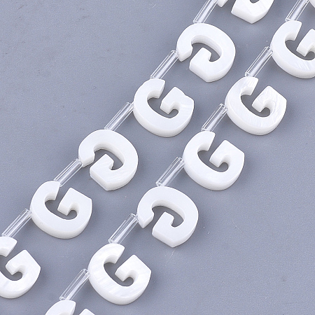Honeyhandy Natural Freshwater Shell Beads, Top Drilled Beads, White, Letter.G, 10x8x3mm, Hole: 0.8mm