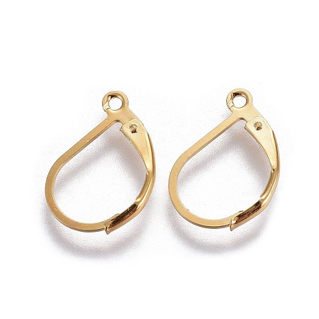 Honeyhandy 304 Stainless Steel Leverback Earring Findings, with Loop, Golden, 16x10.6x1.6mm, Hole: 1.2mm