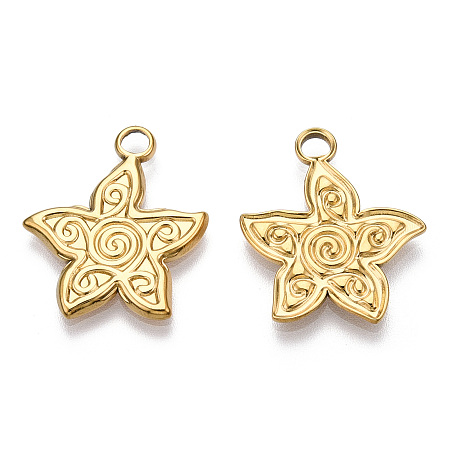Ion Plating(IP) 304 Stainless Steel Pendants, Flower Charm, Real 18K Gold Plated, 21.5x18.5x2mm, Hole: 2.5mm
