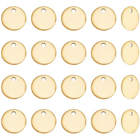 UNICRAFTALE About 50pcs Golden Vacuum Plating 304 Stainless Steel Blank Tag 8mm Flat Round Charms Smooth Pendants Metal Jewelry Making