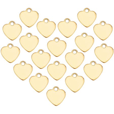 UNICRAFTALE About 50pcs Golden Heart Charm Hypoallergenic Charms Stainless Steel Pendant 1.2mm Hole Blank Flat Metal Pendant for DIY Jewelry Making 9.5mm
