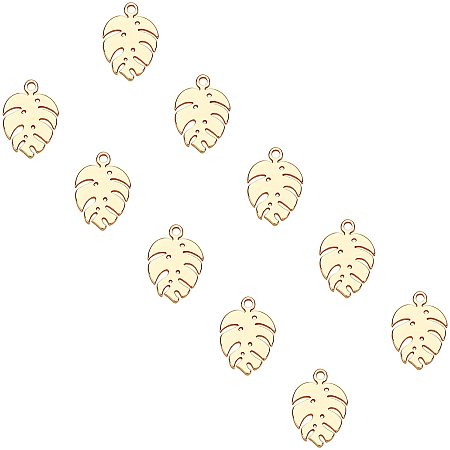 UNICRAFTALE About 20pcs Gold Plated Leaf Charms Hypoallergenic Stainless Steel Pendants Smooth Metal DIY Pendant 1.2mm Hole for Jewelry Findings Making 13mm