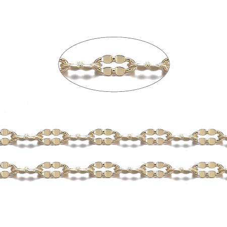 Honeyhandy Real 18K Gold Plated Brass Dapped Chains, Cable Chains, Soldered, Flat Oval, 4x2x0.5mm