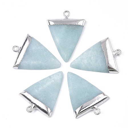 Honeyhandy Electroplate Natural Amazonite Pendants, with Iron Findings, Triangle, Platinum, 30~34x23x5~5.5mm, Hole: 1.6mm