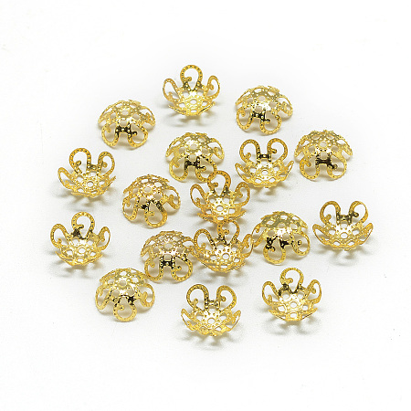 Honeyhandy Plated Iron Fancy Bead Caps, Flower, 5-Petal, Filigree, Golden, 7.5x5mm, Hole: 1mm