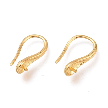 Honeyhandy Brass Earring Hooks, Long-Lasting Plated, Ear Wire, for Half Drilled Beads, Real 18K Gold Plated, 14.7mm, Pin: 0.7mm