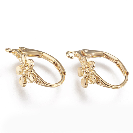 Honeyhandy Brass Leverback Earring Findings, with Loop, Flower, Nickel Free, Real 18K Gold Plated, 17x8mm, Hole: 1.5mm