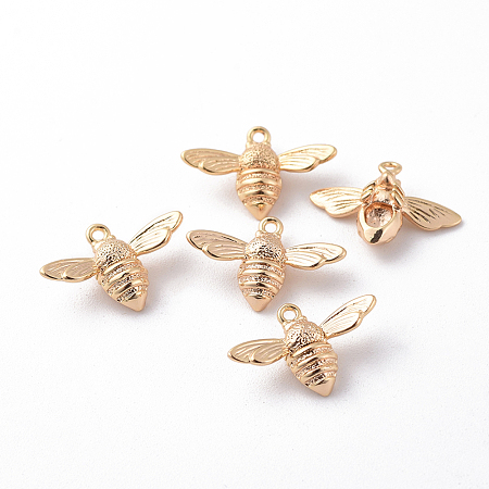 Honeyhandy Brass Pendants, Bees, Nickel Free, Real 18K Gold Plated, 11.5x17x4.5mm, Hole: 1mm