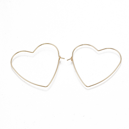 Honeyhandy Brass Earring Hooks, Heart, Nickel Free, Real 18K Gold Plated, 20 Gauge, 37~38x39~40x0.8mm, Pin: 0.8mm