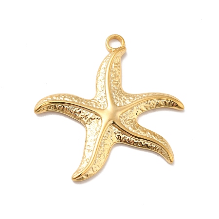 Honeyhandy Ion Plating(IP) 304 Stainless Steel Pendants, Starfish Charms, Real 18K Gold Plated, 37x35x3mm, Hole: 3mm