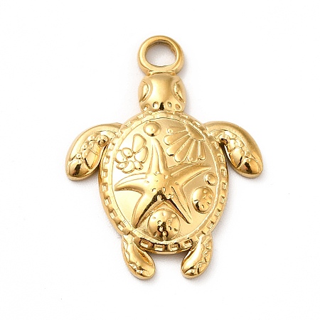 Honeyhandy Ion Plating(IP) 201 Stainless Steel Pendants, Tortoise with Starfish Charms, Real 18K Gold Plated, 23.5x18x3mm, Hole: 3mm