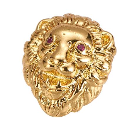 NBEADS 10 Pcs Golden Color Lion Head Beads Micro Pave Cubic Zirconia Beads Bracelet Necklace Connector Charm Beads for Jewelry Making
