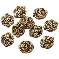 CHGCRAFT 10pcs OHM Beads Alloy Yoga OM Beads Metal Flat Round Spacer Loose Beads for Neckalce Bracelets Jewelry Making 14.5x12x4.5mm, Antique Golden