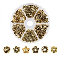 ARRICRAFT 1 Box Assorted 6 Different Shape Tibetan Style Alloy Flower Bead Caps for Jewelry Making, Antique Golden