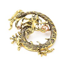 Honeyhandy Dragon Rhinestone Brooch Pins, with Plastic Pearl, Alloy Badge for Unisex, Antique Golden, 56x51x15mm