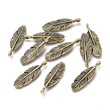 Honeyhandy Tibetan Style Alloy Pendants, Feather, Antique Golden, 29.5x9x2mm, Hole: 1.6mm