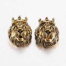 Honeyhandy Tibetan Style Alloy Beads, Lion Head, Antique Golden, 14.5x11.5x8mm, Hole: 2.5mm