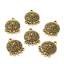 Honeyhandy Tibetan Style Alloy Chandelier Components, Flat Round, Antique Golden, 28x21.5x4mm, Hole: 2mm and 2.5mm