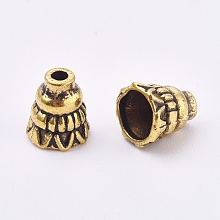 Honeyhandy Tibetan Style Alloy Bead Cone, Bumpy, Apetalous, Antique Golden, 8x7.5mm, Hole: 1.8mm, 5mm inner diameter.