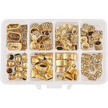 PandaHall Elite 78 pcs 8 Styles Alloy Tibetan Style Leather Cord End Cap Metal Bead Tube Barrel Loop Clasp for Earring Bracelet Jewelry DIY Craft Making Antique Golden