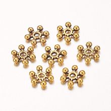 Honeyhandy Zinc Alloy Beads Spacers, Cadmium Free & Lead Free, with One Hole, Snowflake, Antique Golden, 8.5x2.5mm, Hole: 1.5mm