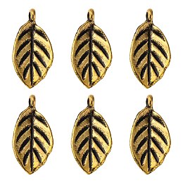 Honeyhandy Tibetan Style Alloy Pendants, Cadmium Free & Lead Free, Leaf, Antique Golden, 16x8x1mm, Hole: 2mm