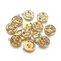 Honeyhandy Tibetan Style Alloy Pendants, Cadmium Free & Lead Free, Flat Round with Mixed Constellation/Zodiac Sign, Antique Golden, 20x17x2mm, Hole: 2mm, about 175pcs/500g