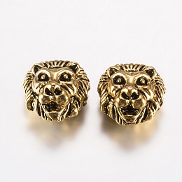 Honeyhandy Tibetan Style Alloy Beads, Lion Head, Antique Golden, 13x12x8mm, Hole: 2mm