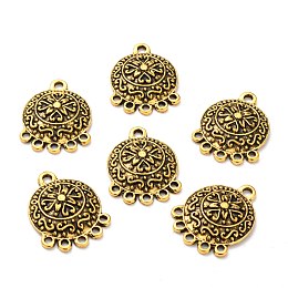 Honeyhandy Tibetan Style Alloy Chandelier Components, Flat Round, Antique Golden, 28x21.5x4mm, Hole: 2mm and 2.5mm